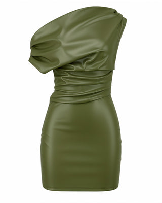 ORIELLE Faux Leather One-Shoulder Mini Dress