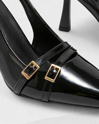 VALEN Patent Buckle Slingback Heels