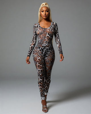 FIOREN Mesh Leopard Jumpsuit