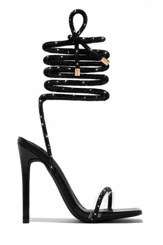 KYLIE Diamante Lace Up Square Toe High Heels