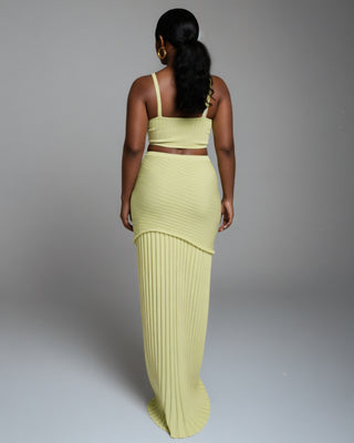 VESPERA Ribbed Knit Crop Top & Pleated Maxi Skirt Set