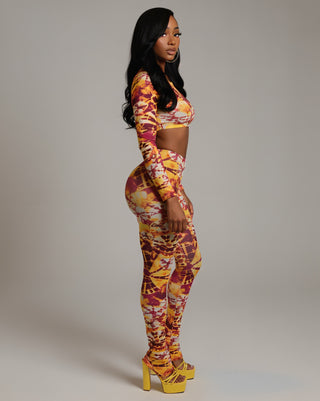 FEBIE Vibrant Abstract Print Top & Leggings Set