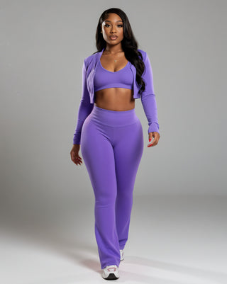 MARJORIE 3-Piece Zip Up Top & Flare Pants Set