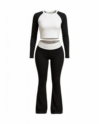 EMELIA Contrast Long Sleeve Top & Flare Pants Set