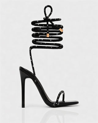 KYLIE Diamante Lace Up Square Toe High Heels