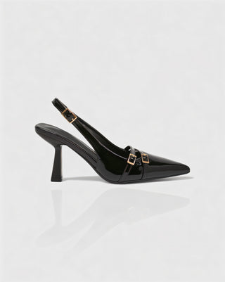 VALEN Patent Buckle Slingback Heels