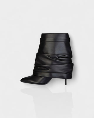 HALINA Padlock Slouch Stiletto Ankle Boots