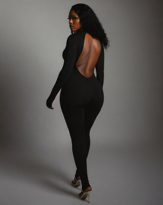 VEYONA Plunge Neck Long Sleeve Jumpsuit