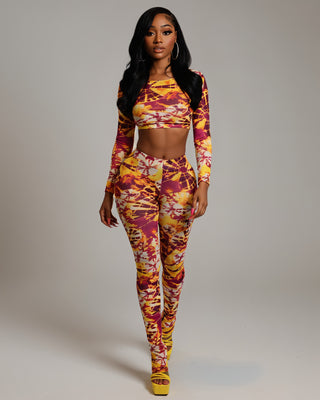 FEBIE Vibrant Abstract Print Top & Leggings Set