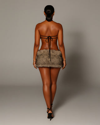 KANYA Faux-Fur Bandeau Top & Mini Skirt Set