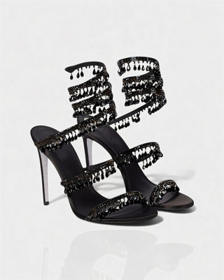 ALYRA Rhinestone Tassel Ankle-Wrap High Heels