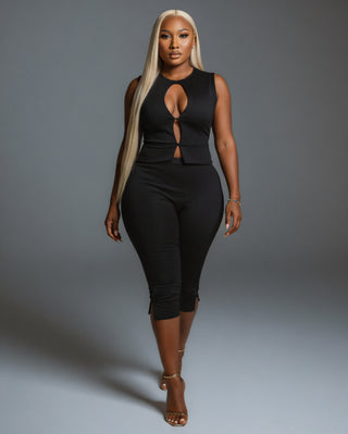 RAFAELA Cutout Keyhole Top & Capri Pant Set
