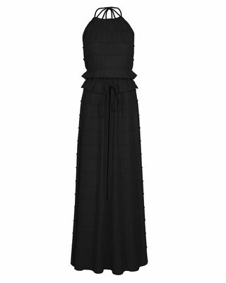 CHRISTINE Sheer Ruched Halter Top and Maxi Skirt Set