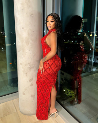 HOPE High Neck Tear Drop Rhinestone Maxi Dress