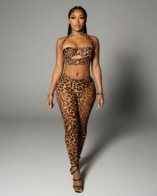 NIA Leopard Cut-out Top & Leggings Set