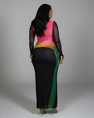 FLEUR Gradient Multi-Color Long Sleeve Maxi Dress