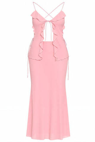 MICHELLE Sheer Ruffled Halter Top & Maxi Skirt Set