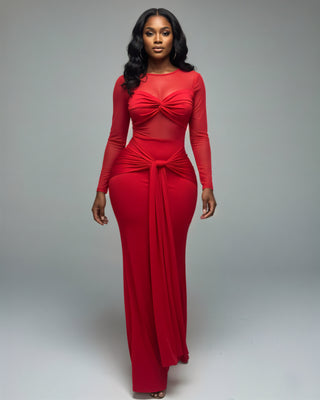 VALEYA Mesh Panel Tie-Front Maxi Dress Celestia VALEYA Mesh Panel Tie-Front Maxi Dress Celestia