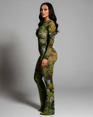 SANNA Floral Mesh Long Sleeve Top & Pants Set