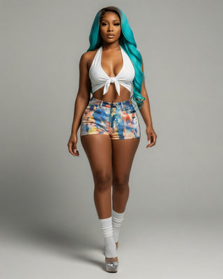 JALENA Mult-Color High-Waist Mini Shorts