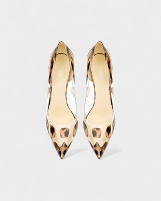 DALYA Transparent Pointed-Toe Leopard Heels