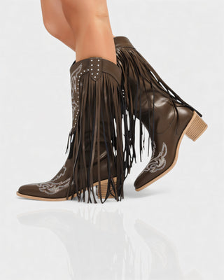 MITHENA Fringe Studded Cowboy Boots