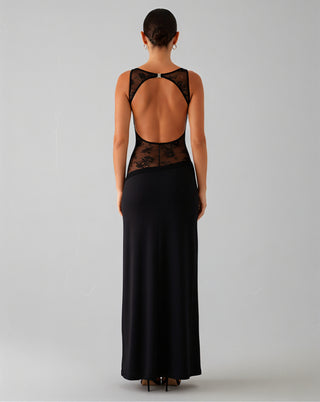 ALESSANDRA Backless Lace Cut Out Maxi Dress