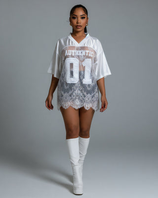 TAYLOR V-neck Oversized Lace Jersey Top