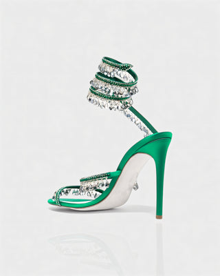 ALYRA Rhinestone Tassel Ankle-Wrap High Heels