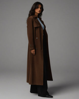 AIZA Faux Suede Belted Trench Coat