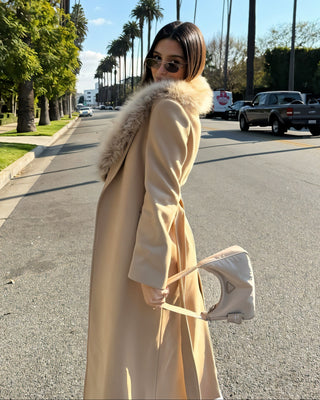 FLORINA Faux Fur Collar Wool Trench Coat