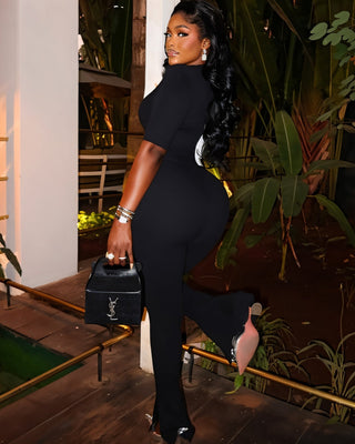 BRIA Two-Tone Crop Top & Flare Pants Set