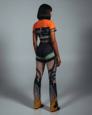 ASHLYN Printed Mesh Crop Top & Pants Set