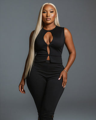 RAFAELA Cutout Keyhole Top & Capri Pant Set