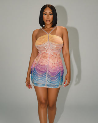 EMANY Rhinestone Embellished Gradient Mini Dress