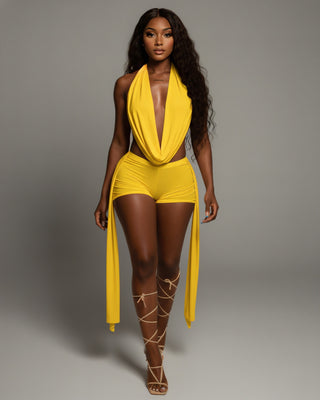 AVERILL Halter Top & Side Draped Shorts Set