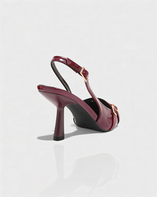 VALEN Patent Buckle Slingback Heels