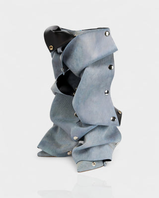 KIVARA Stiletto Heel Fold-Over Rivet Knee-High Boots