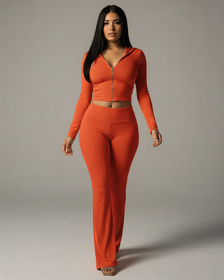 RAINY Zip-Up Hoodie and Flare Pants Set