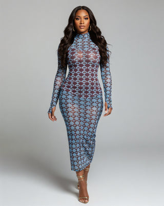 MALINA Turtleneck Long Sleeve Midi Dress