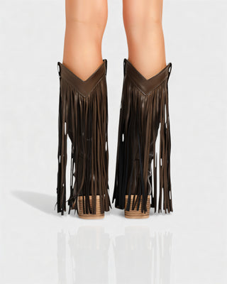 MITHENA Fringe Studded Cowboy Boots