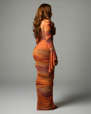 TAZARA Gradient Mesh Long Sleeves Maxi Dress