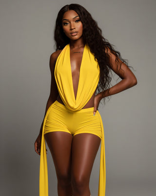 AVERILL Halter Top & Side Draped Shorts Set