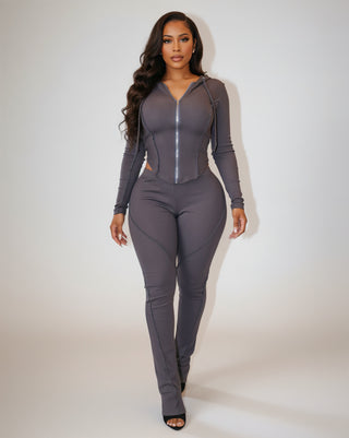 EDNA Zip-Front Hooded Top & Pants Set