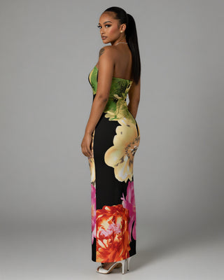 LYCA Floral Print Strapless Maxi Dress