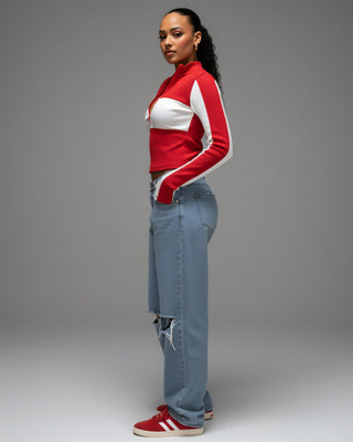 RIVA Colorblock Zip-Up Fitted Top