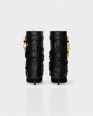 HALINA Padlock Slouch Stiletto Ankle Boots