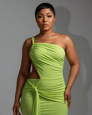 CARMEN Asymmetric Ruched Cutout Maxi Dress