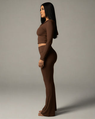 RAINY Zip-Up Hoodie and Flare Pants Set