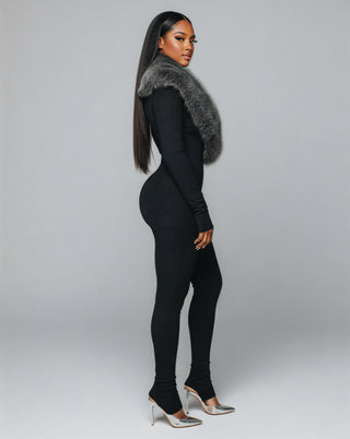 Mono acanalado con cuello de piel sintética VARINA